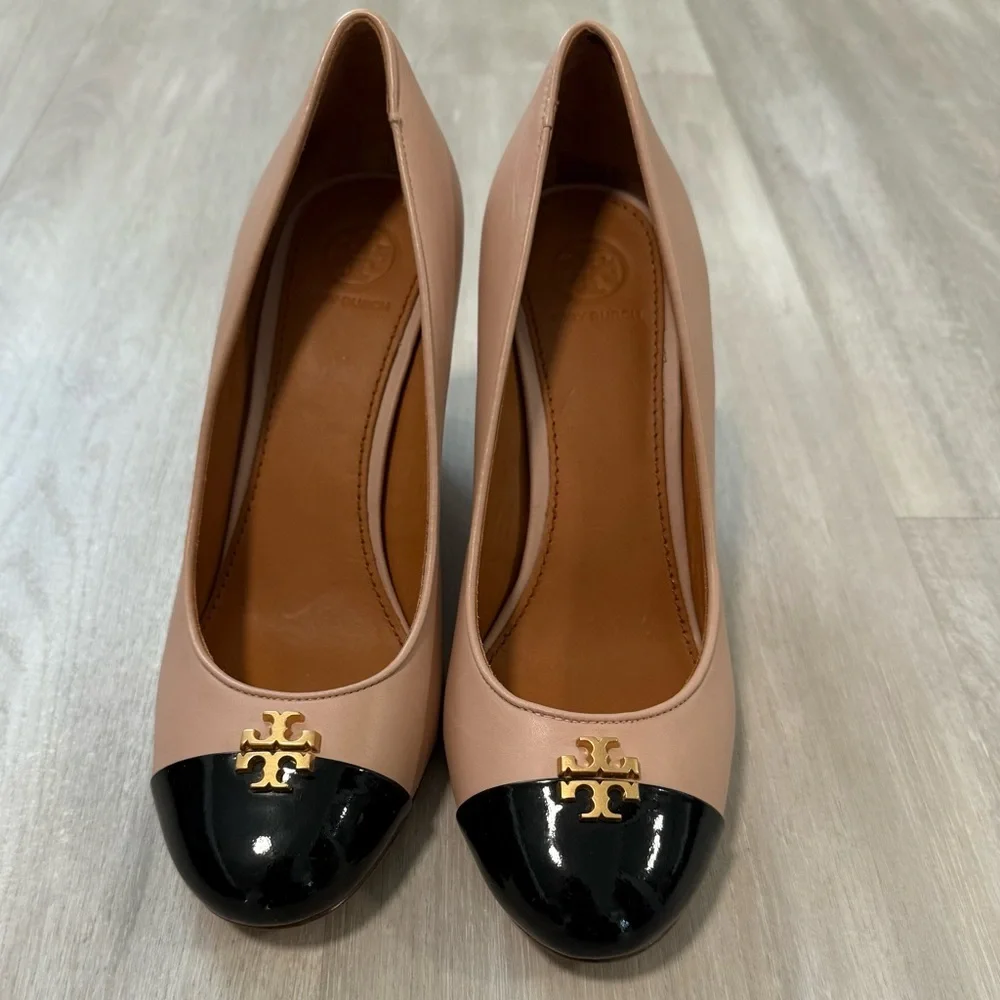 Tory Burch Black and Tan Wedge Shoes pumps Sz 8 M - Picture 11 of 16